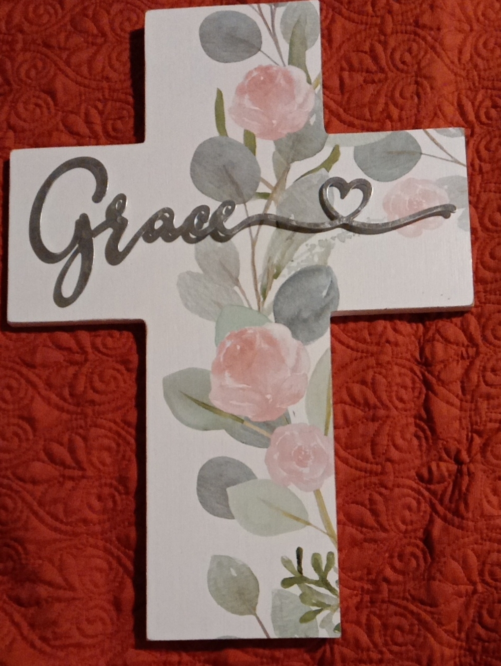 Grace Floral Cross Wall Decor - White and Pink